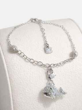 Swarovski Crystal Whale Charm Bracelet • Silver Tone NWT 1 Piece